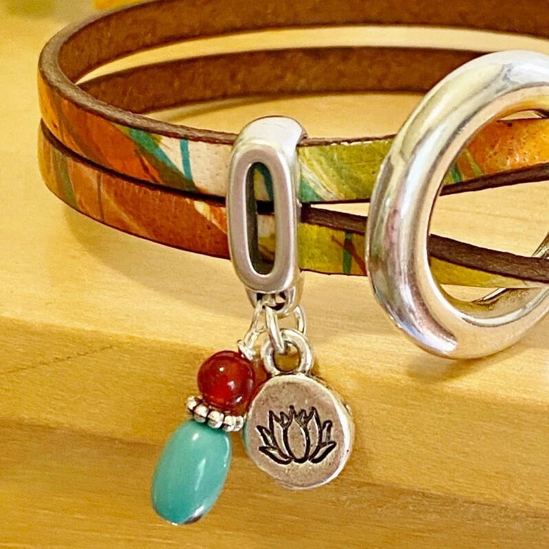 Handmade Boho Leather and Turquoise Wrap Bracelet