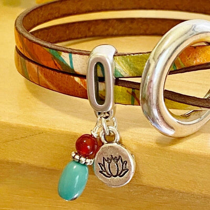 Handmade Boho Leather and Turquoise Wrap Bracelet