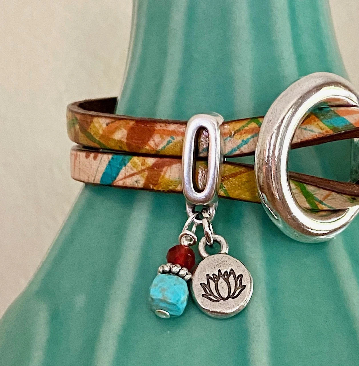 Handmade Boho Leather and Turquoise Wrap Bracelet