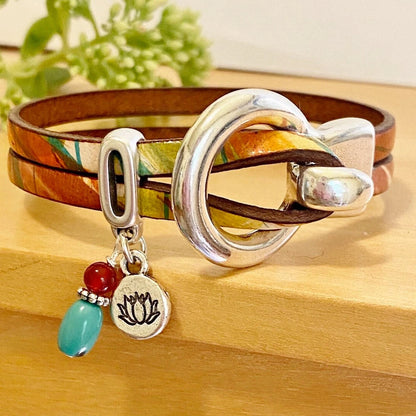 Handmade Boho Leather and Turquoise Wrap Bracelet