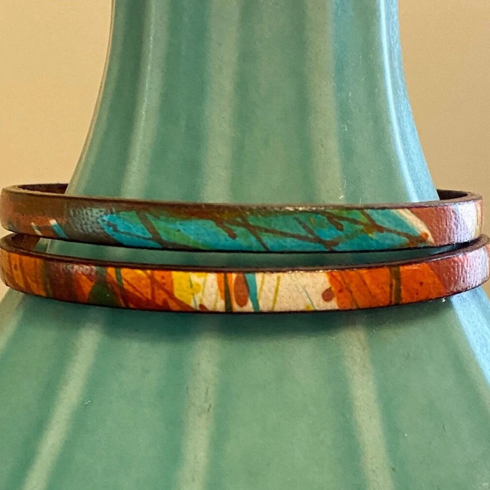 Handmade Boho Leather and Turquoise Wrap Bracelet