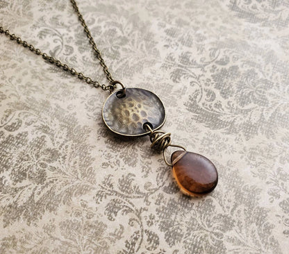 Smoky Brown Czech Glass Boho Necklace