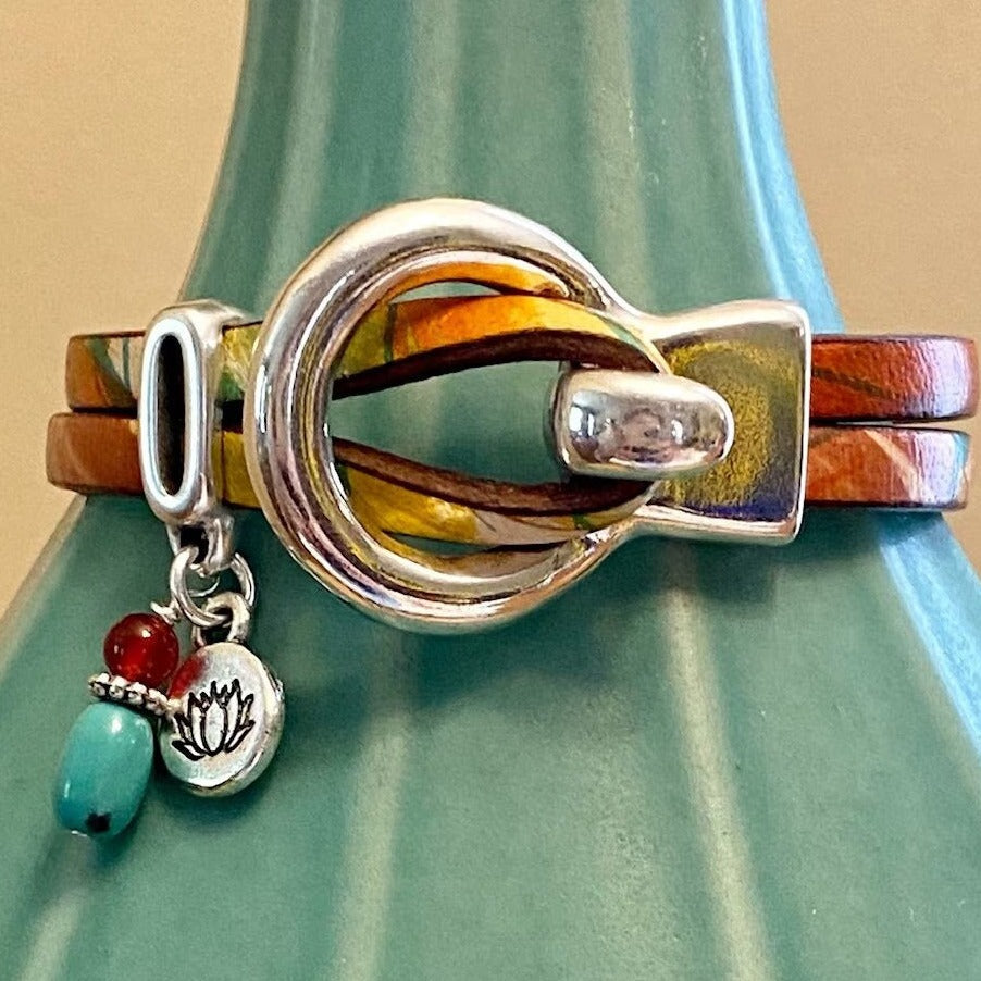 Handmade Boho Leather and Turquoise Wrap Bracelet