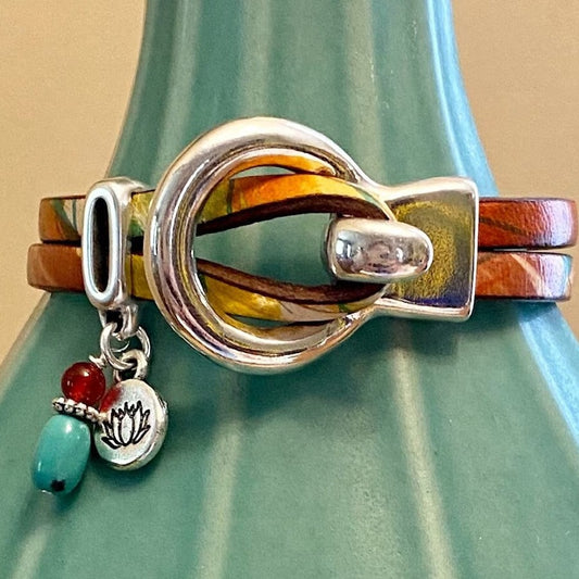 Handmade Boho Leather and Turquoise Wrap Bracelet