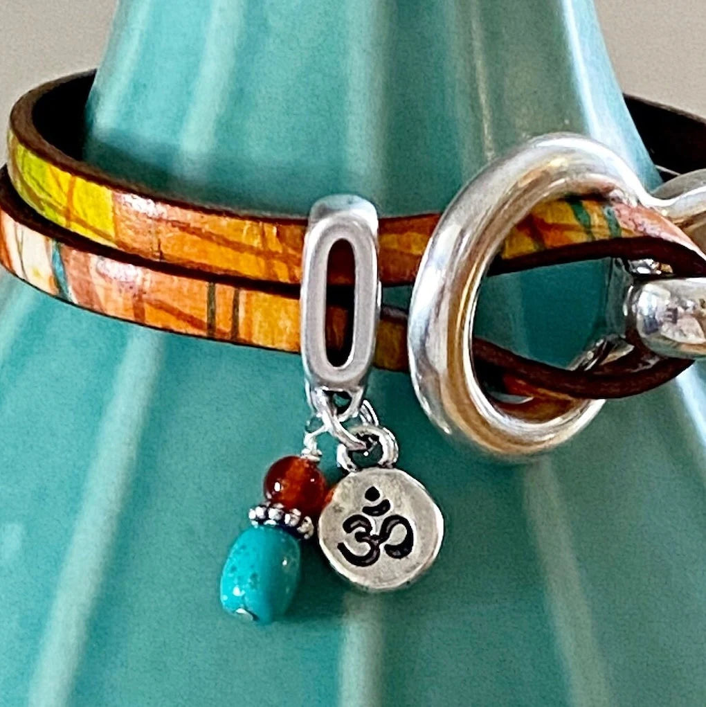 Handmade Boho Leather and Turquoise Wrap Bracelet