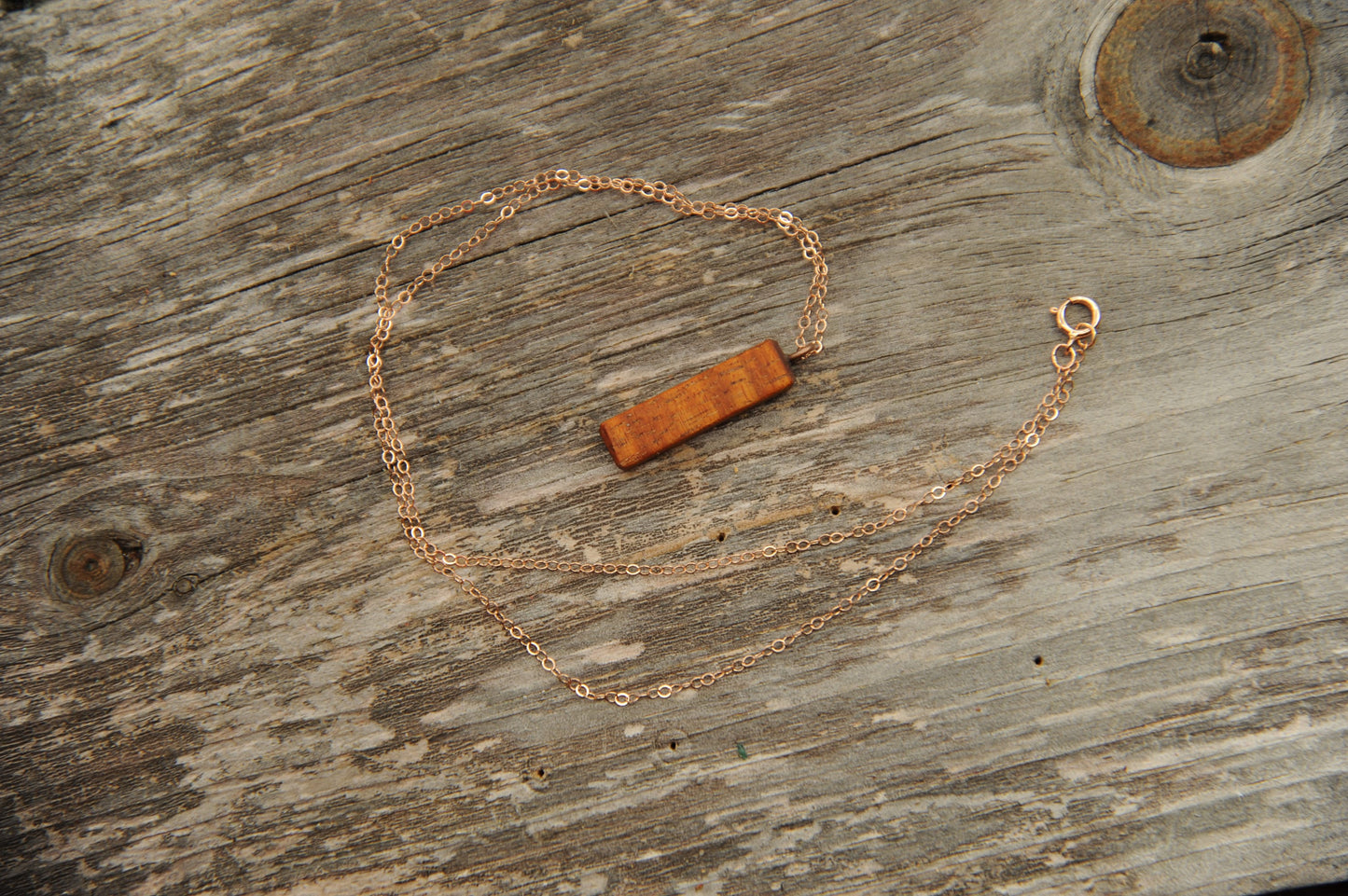 Koa Wood Necklace with Turquoise and Copper Inlay
