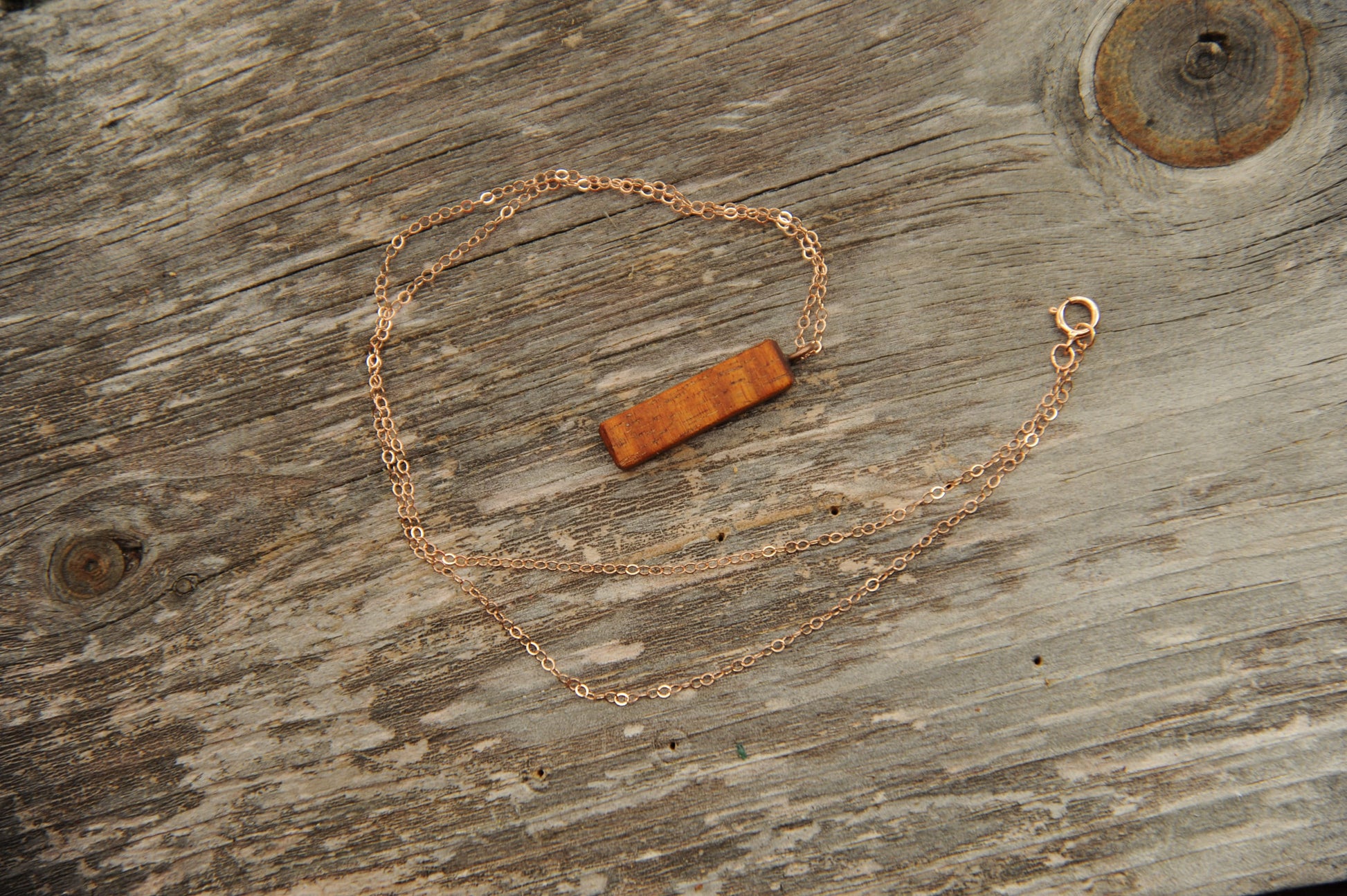 Koa Wood Necklace with Turquoise and Copper Inlay