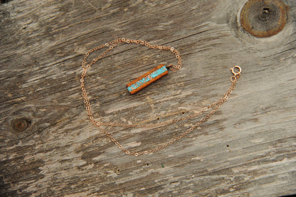 Koa Wood Necklace with Turquoise and Copper Inlay