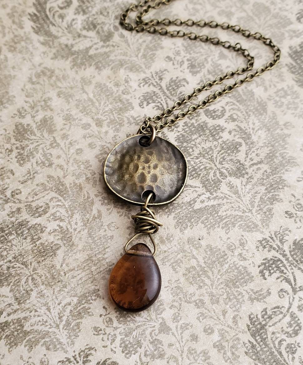 Smoky Brown Czech Glass Boho Necklace