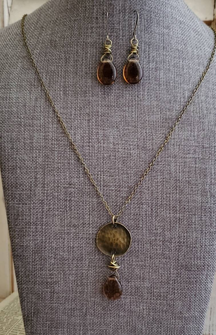 Smoky Brown Czech Glass Boho Necklace