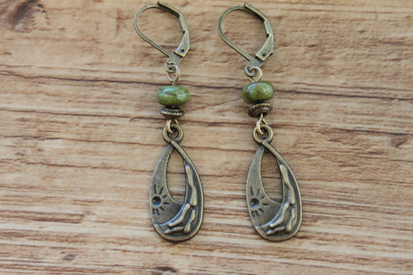 Emerald Brass Boho Earrings
