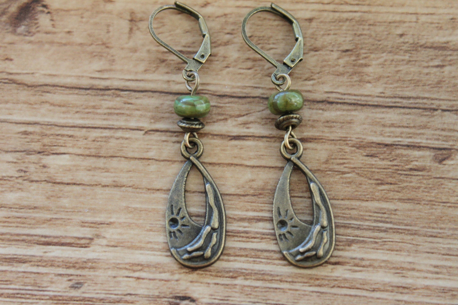 Emerald Brass Boho Earrings
