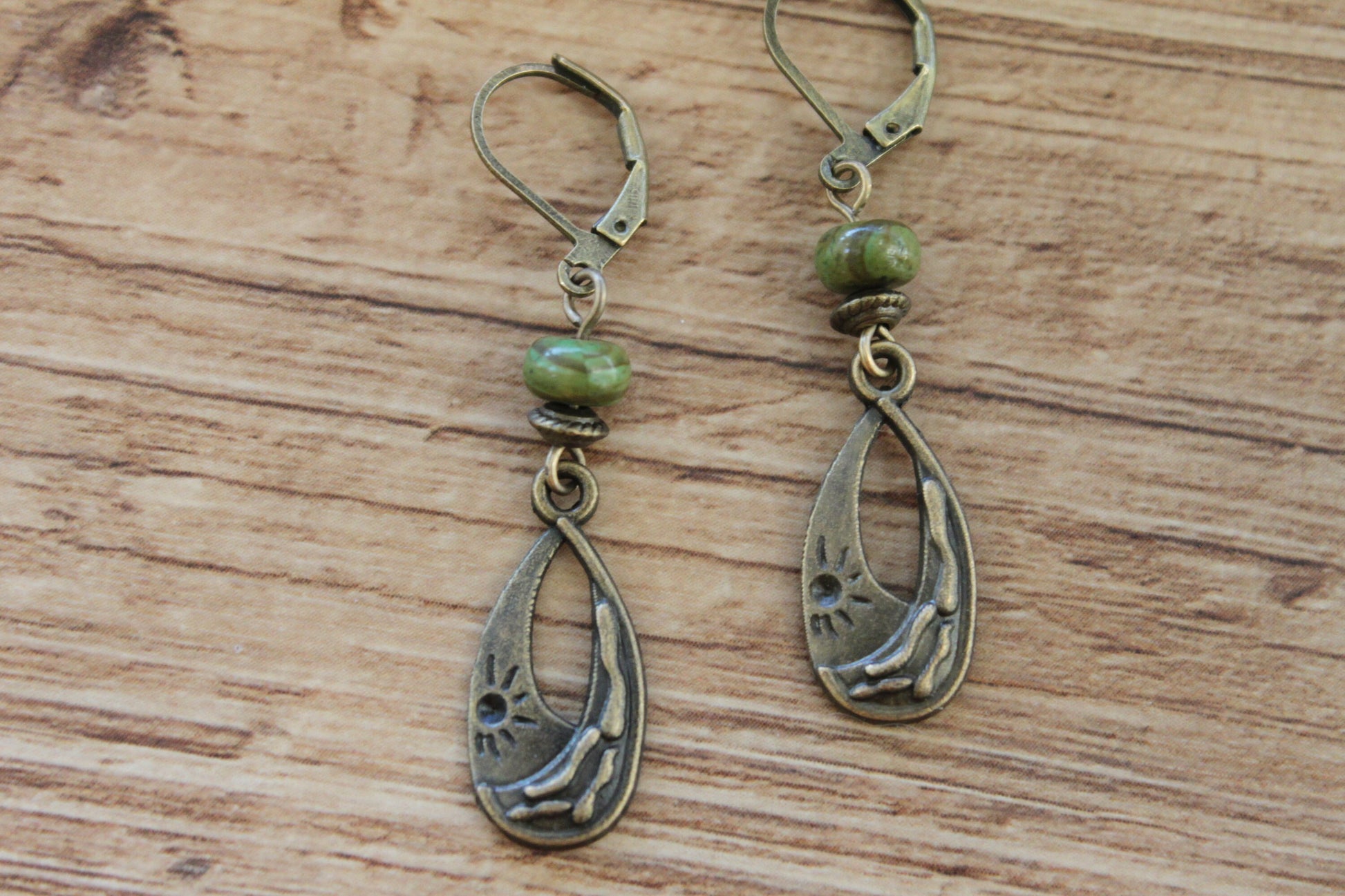Emerald Brass Boho Earrings