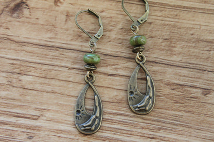 Emerald Brass Boho Earrings