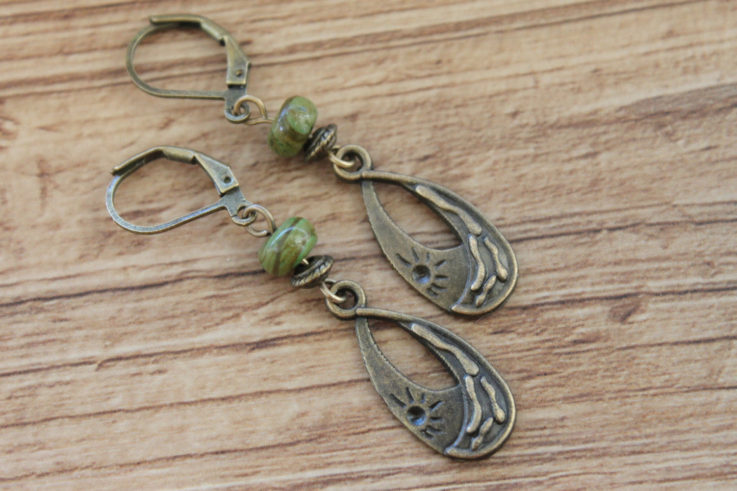 Emerald Brass Boho Earrings