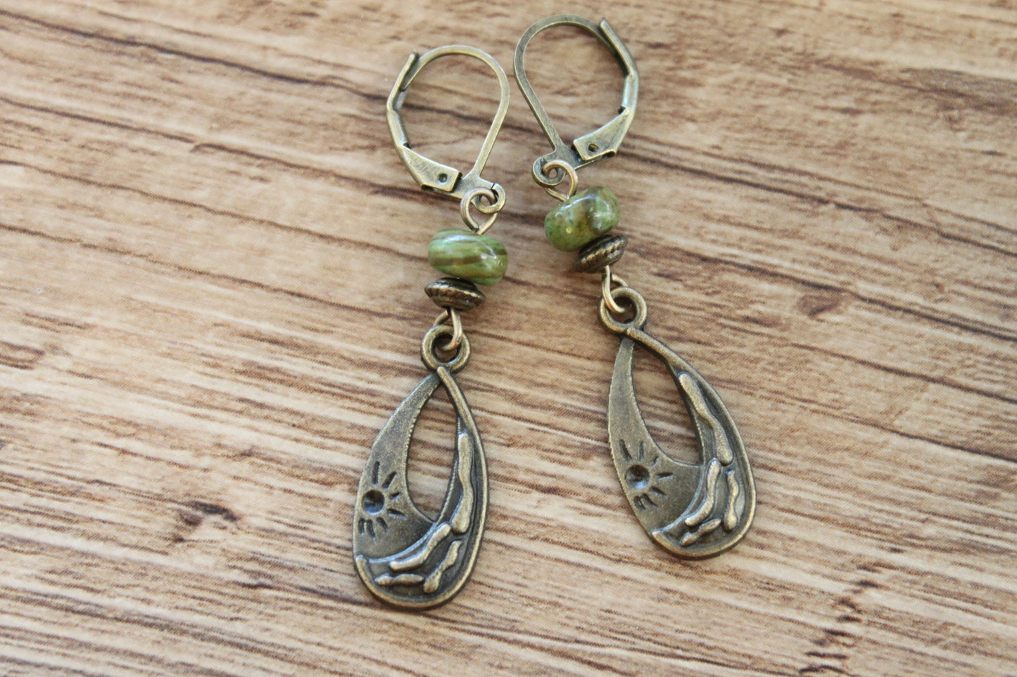 Emerald Brass Boho Earrings