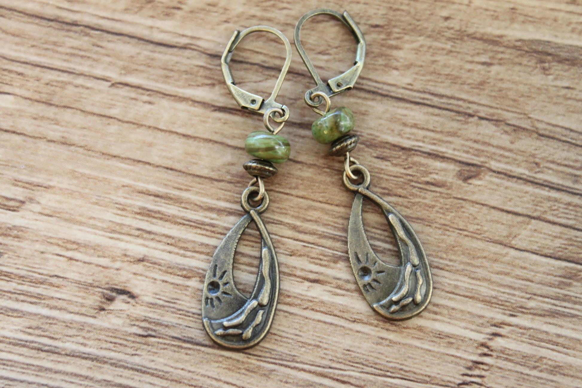 Emerald Brass Boho Earrings