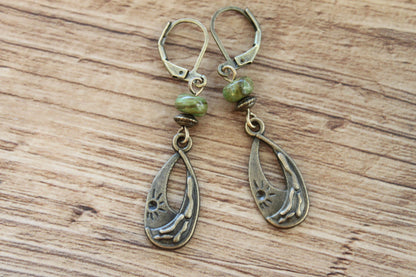 Emerald Brass Boho Earrings