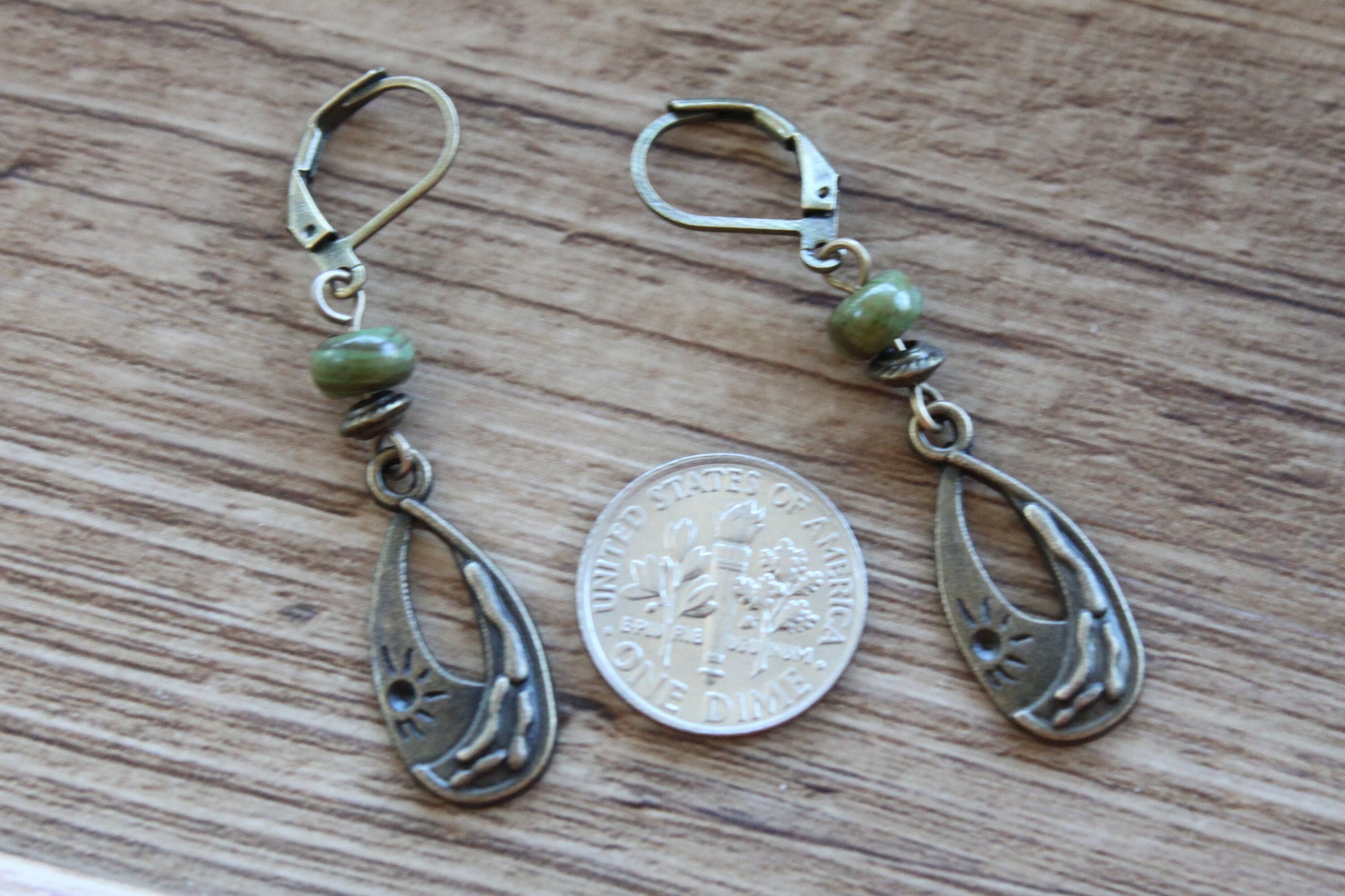 Emerald Brass Boho Earrings
