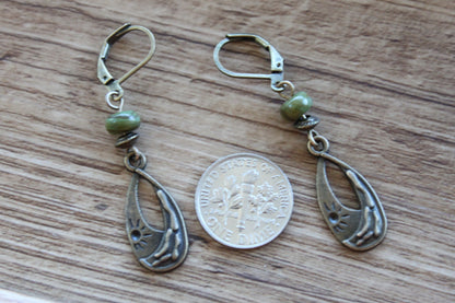 Emerald Brass Boho Earrings