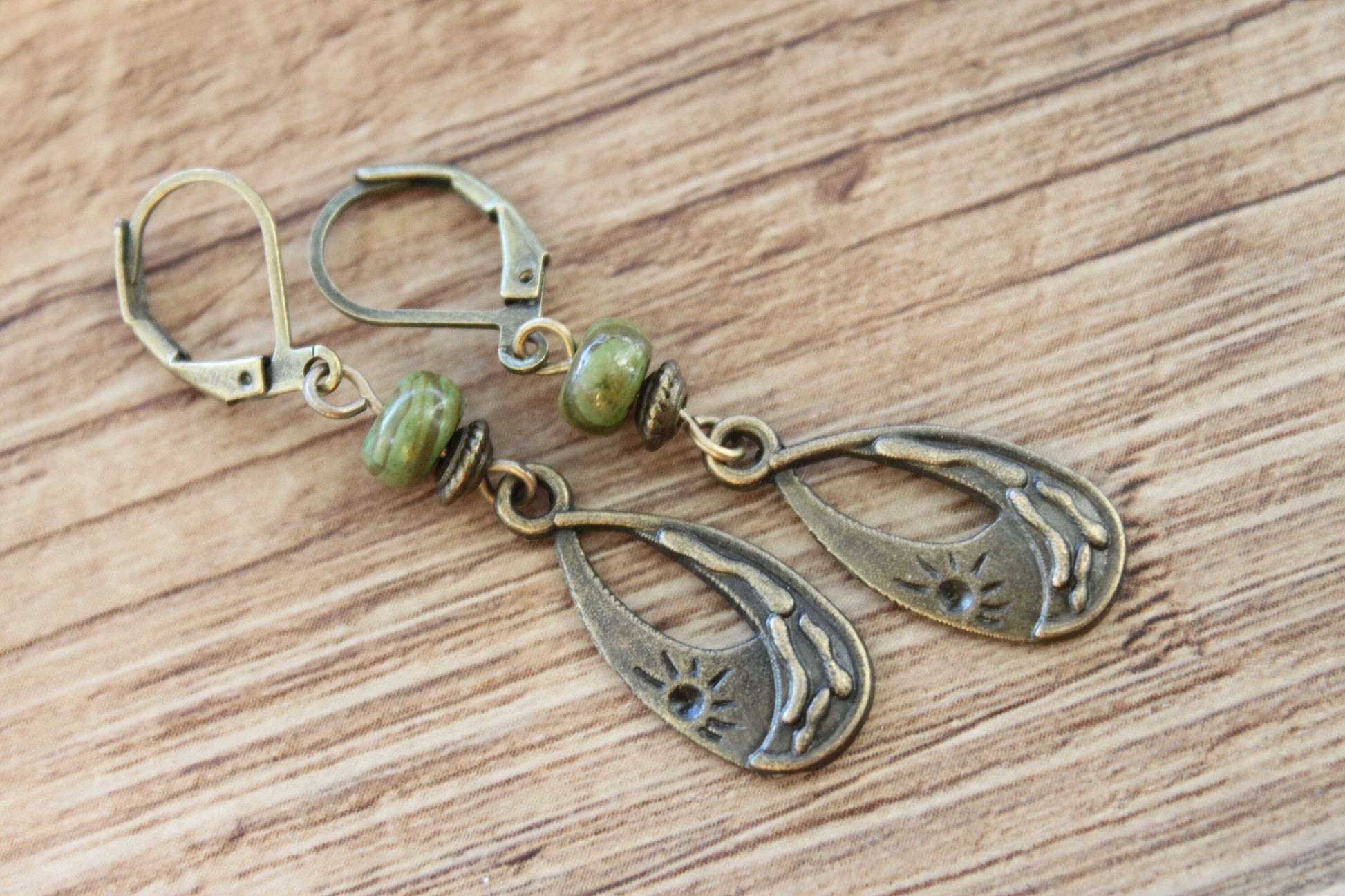 Emerald Brass Boho Earrings