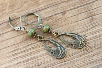 Emerald Brass Boho Earrings