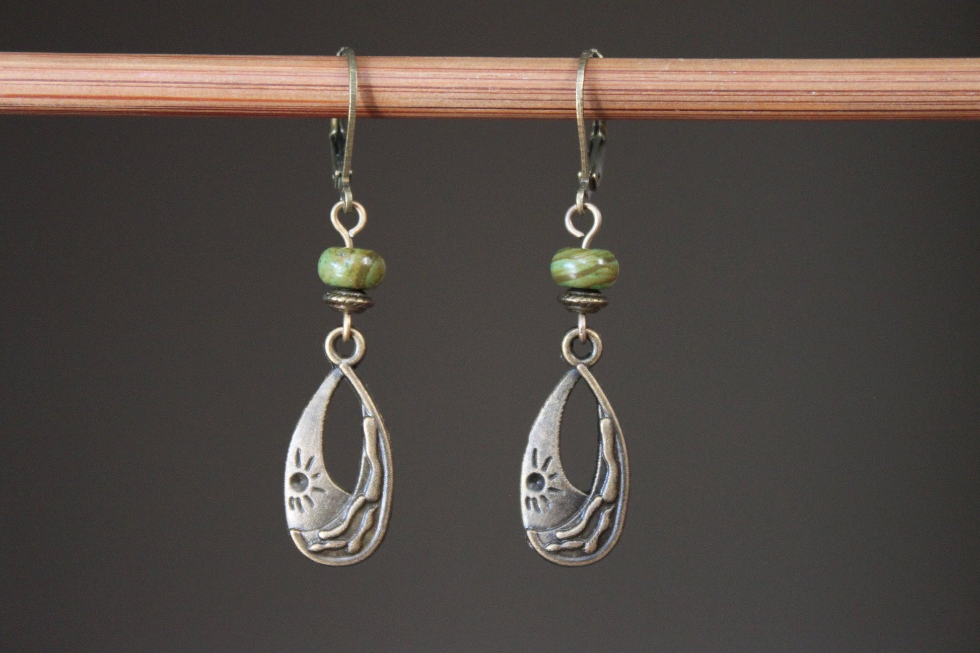 Emerald Brass Boho Earrings
