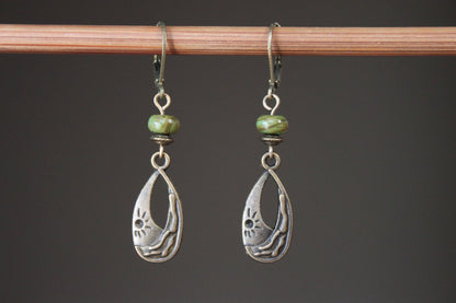 Emerald Brass Boho Earrings