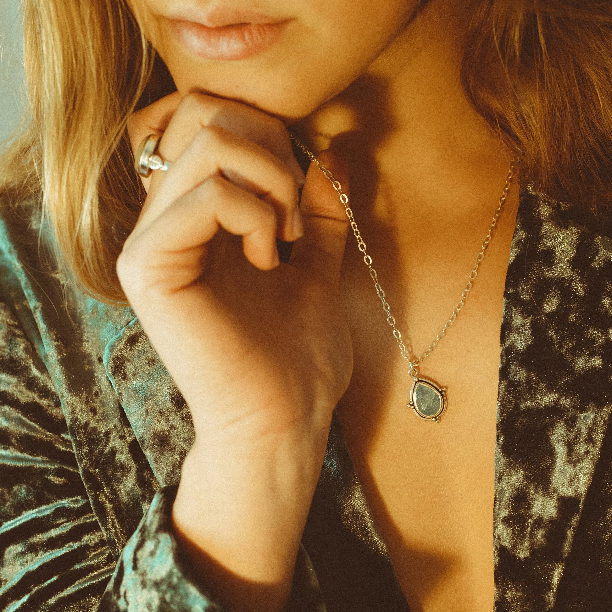 Aquamarine Teardrop Pendant Necklace