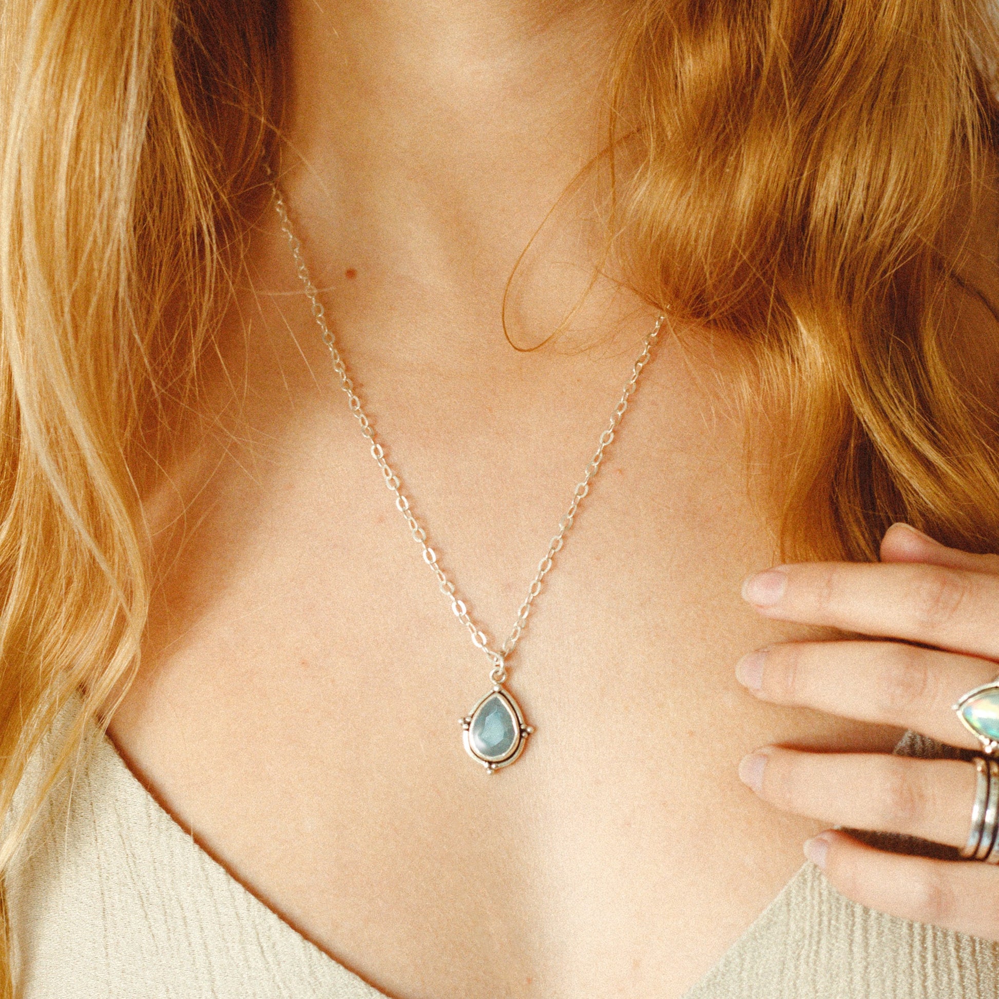 Aquamarine Teardrop Pendant Necklace