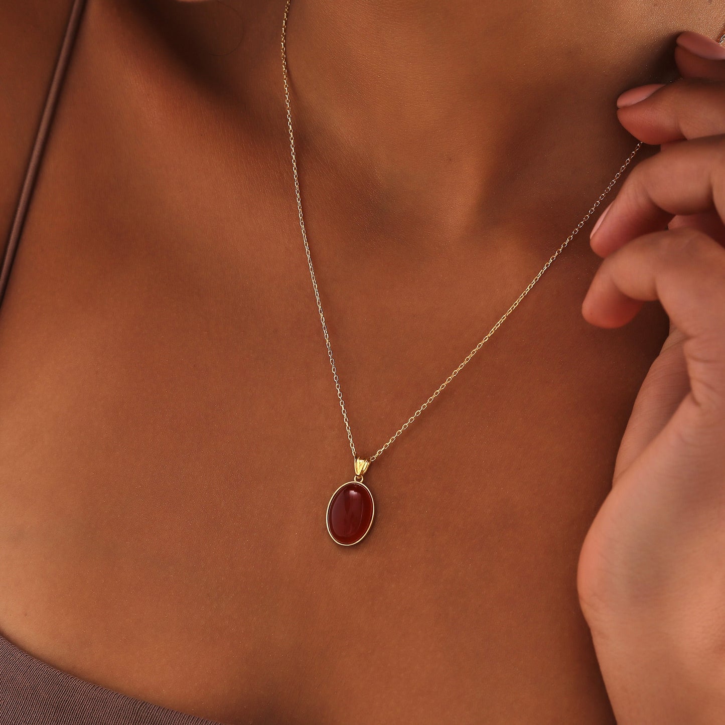 14K Gold Natural Carnelian Necklace