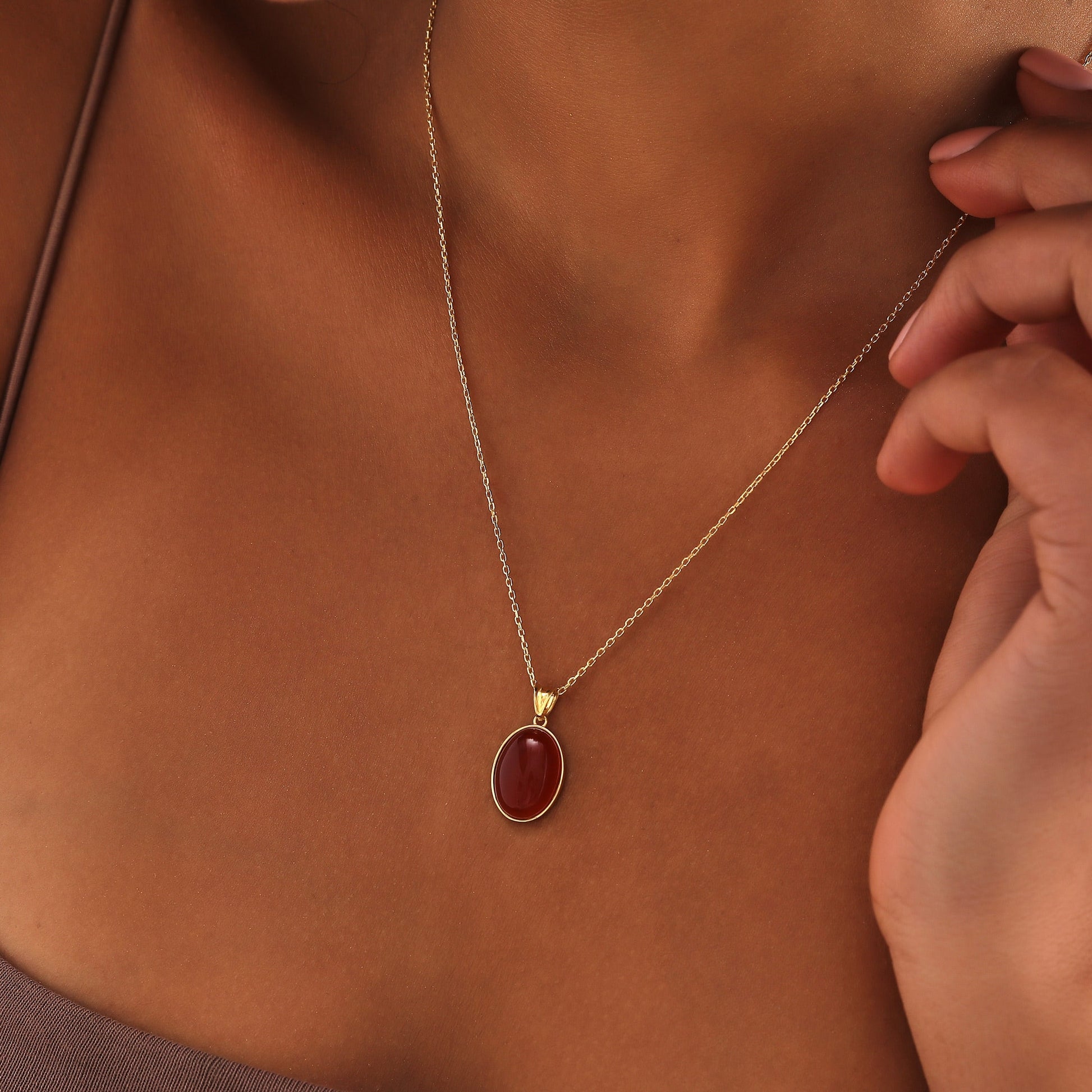 14K Gold Natural Carnelian Necklace