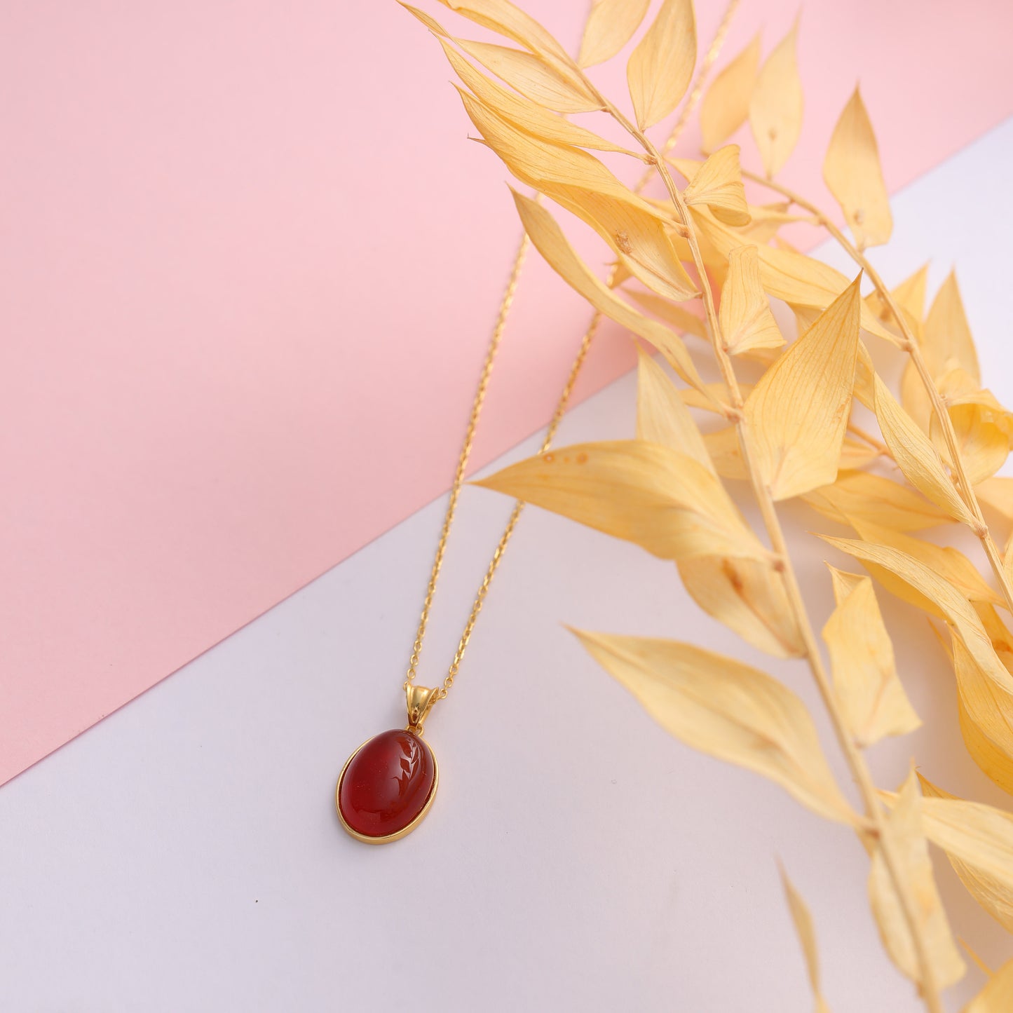 14K Gold Natural Carnelian Necklace