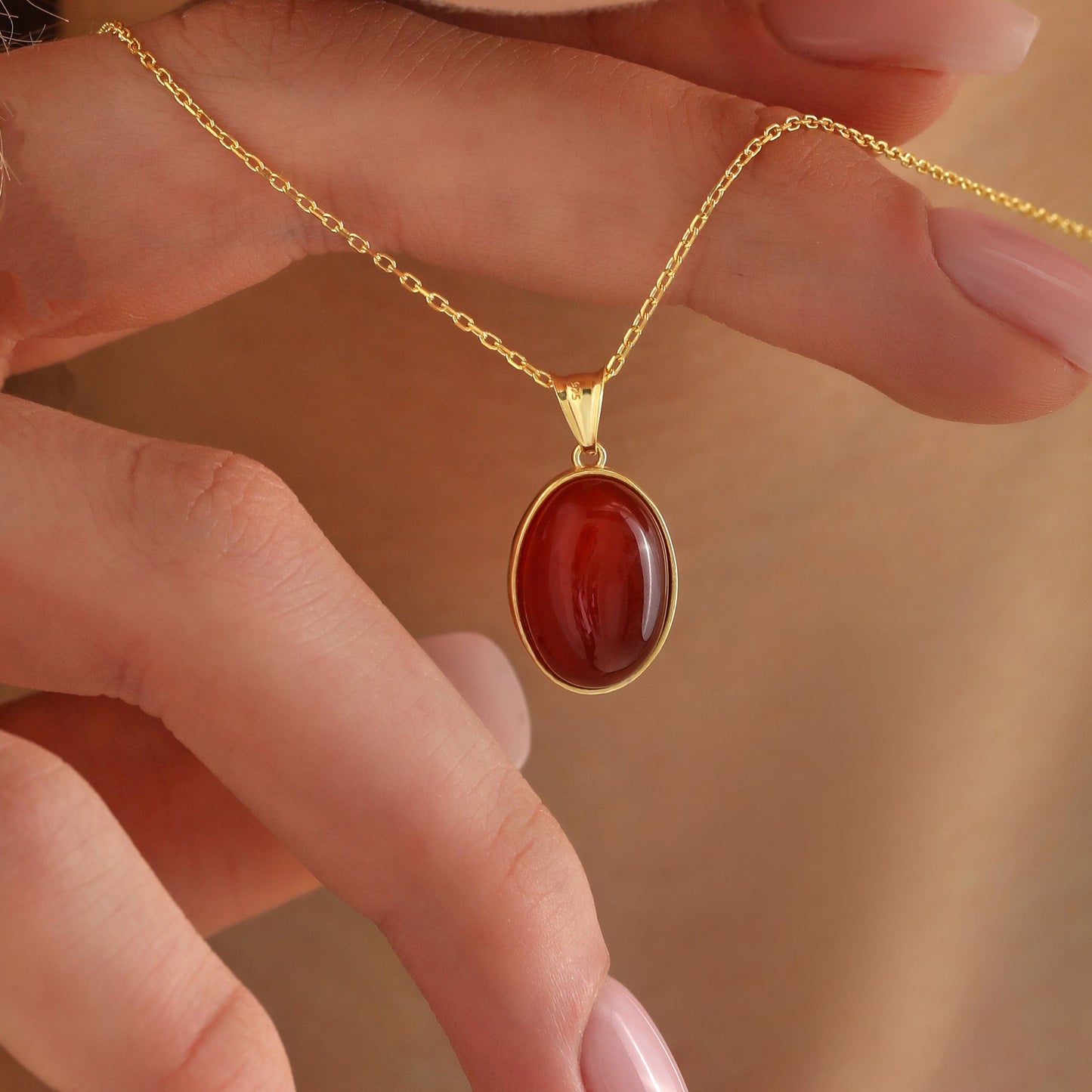 14K Gold Natural Carnelian Necklace