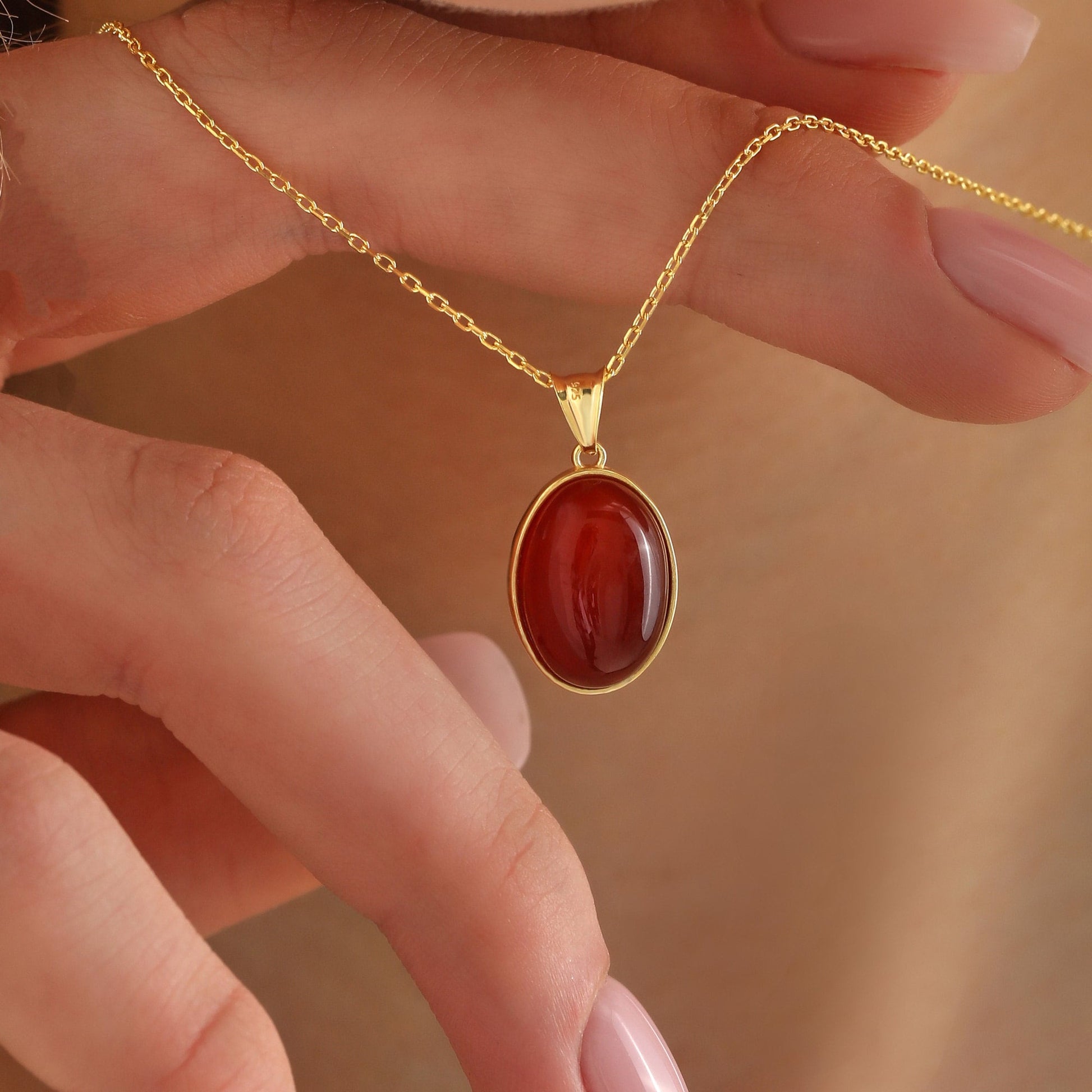 14K Gold Natural Carnelian Necklace
