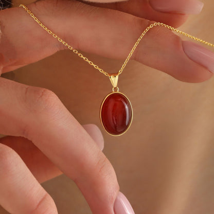 14K Gold Natural Carnelian Necklace