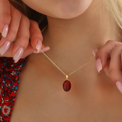 14K Gold Natural Carnelian Necklace