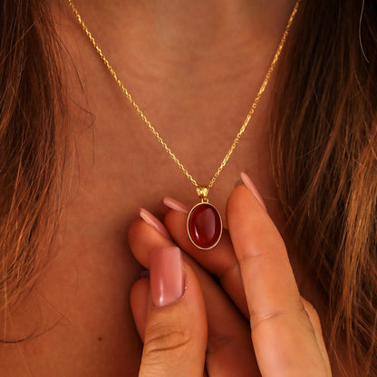 14K Gold Natural Carnelian Necklace