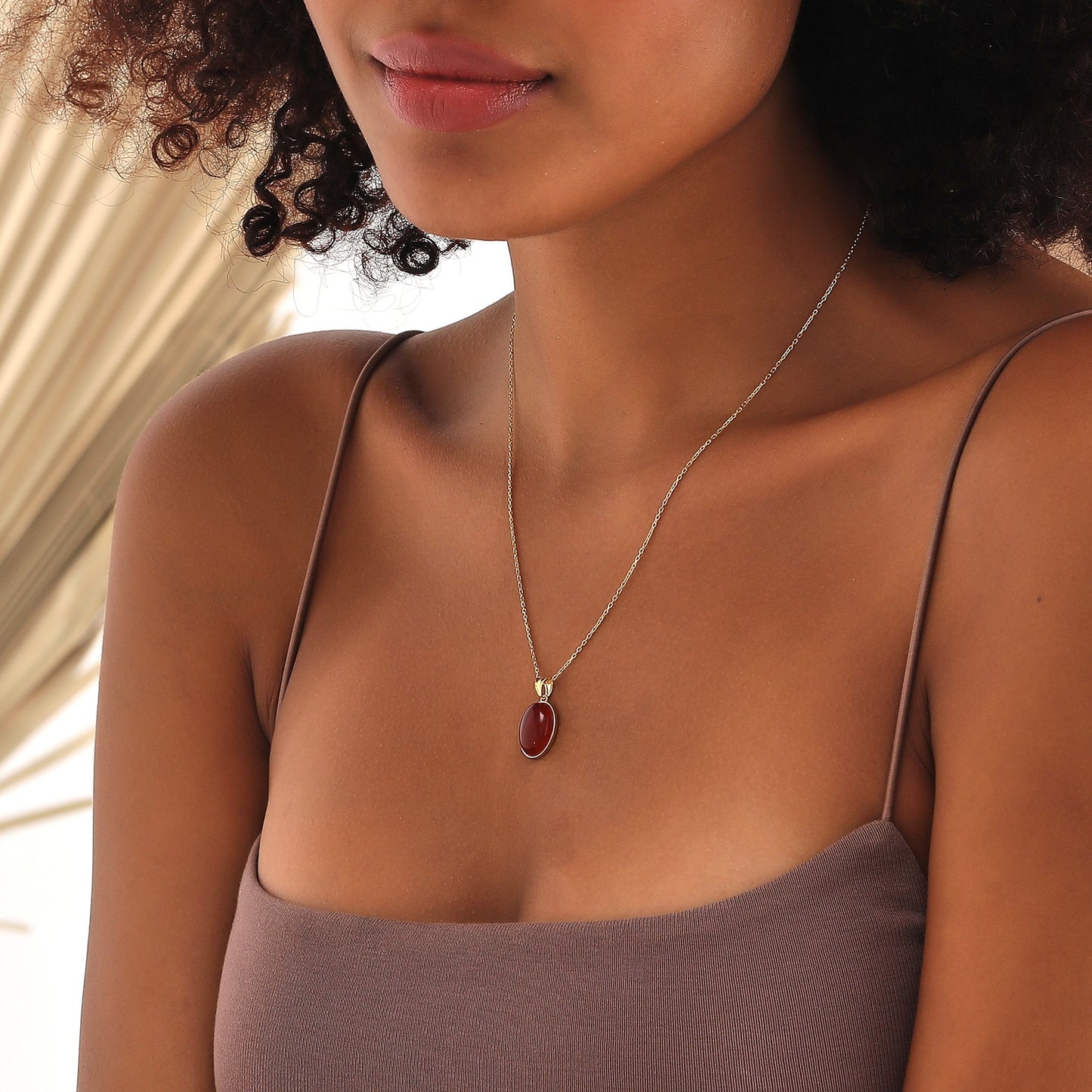 14K Gold Natural Carnelian Necklace
