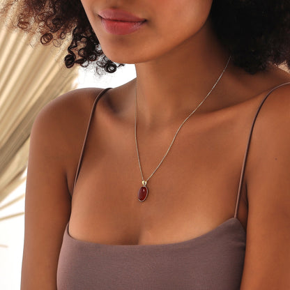 14K Gold Natural Carnelian Necklace