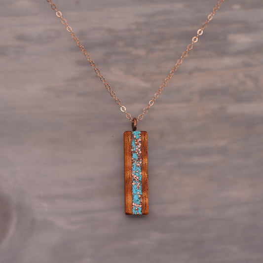 Koa Wood Necklace with Turquoise and Copper Inlay