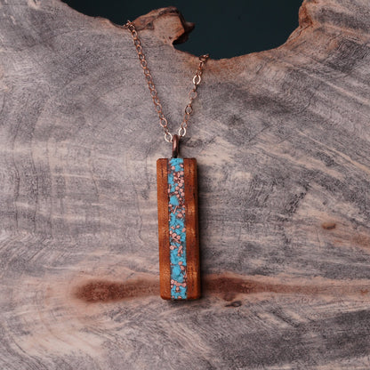 Koa Wood Necklace with Turquoise and Copper Inlay