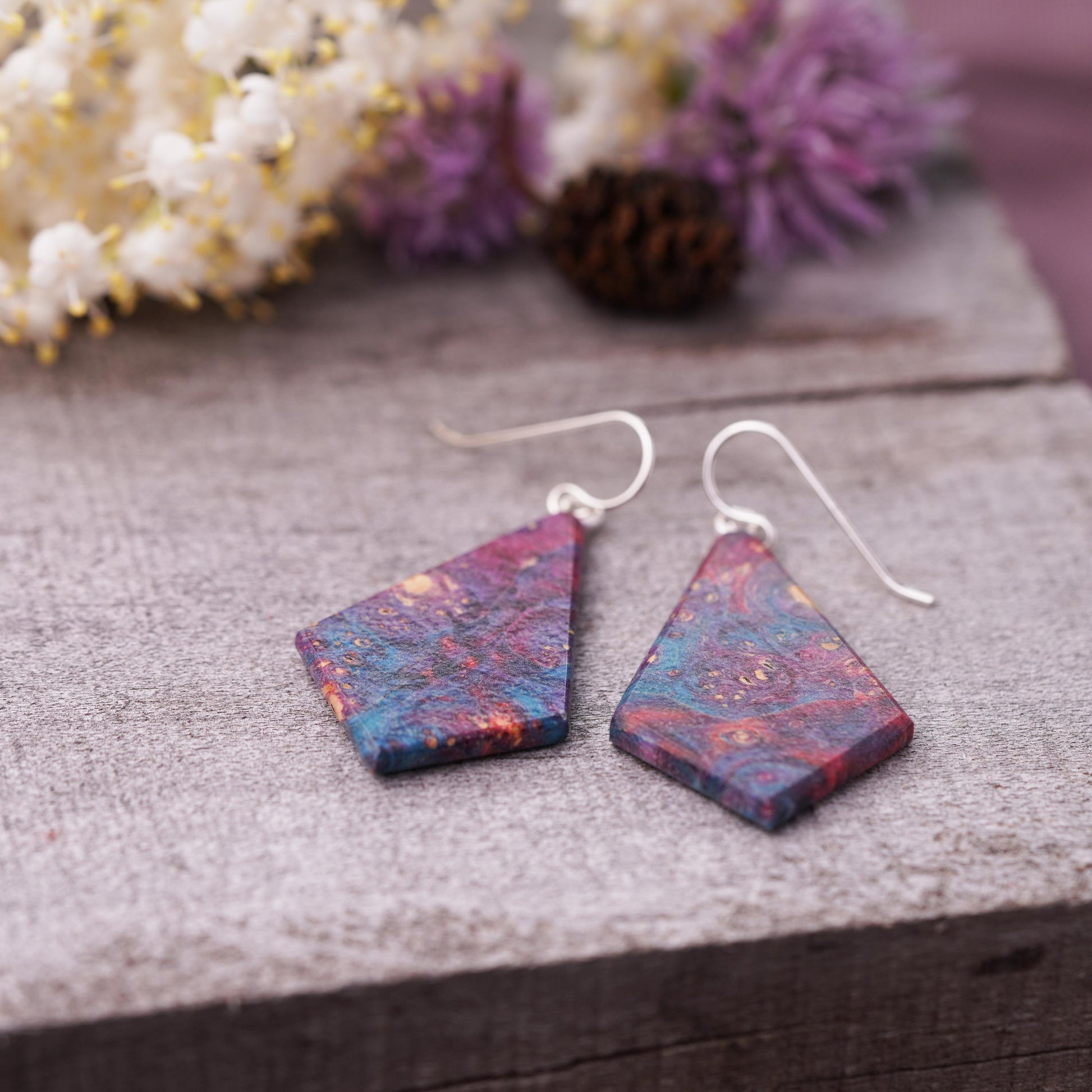 Colorful Dyed Burl Wood Teardrop Earrings