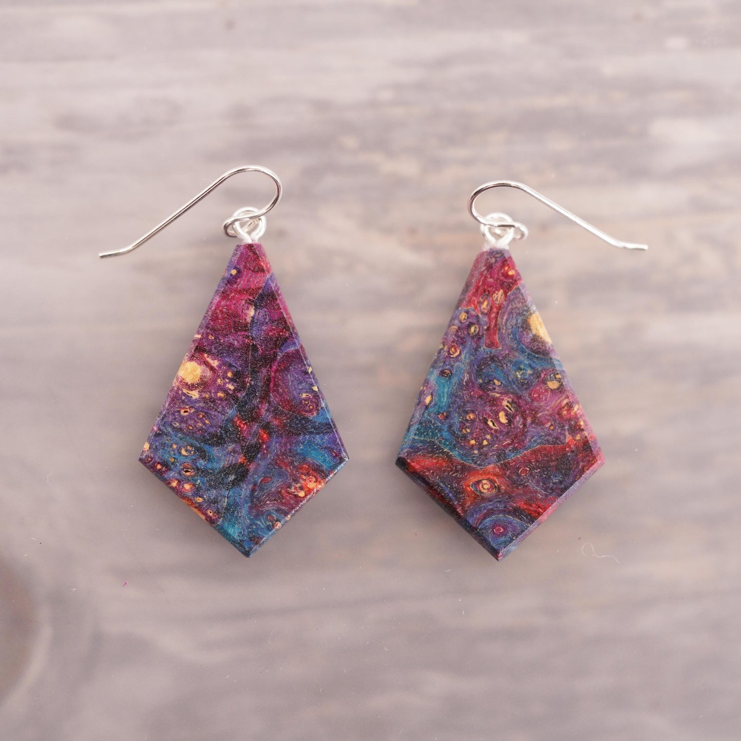 Colorful Dyed Burl Wood Teardrop Earrings