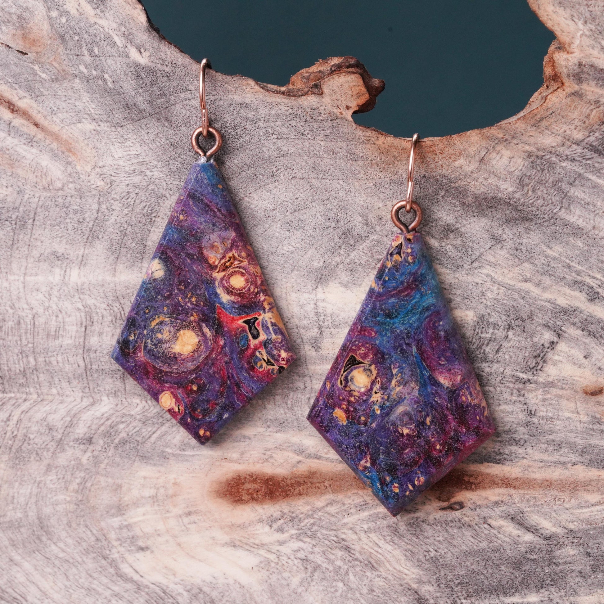 Colorful Dyed Burl Wood Teardrop Earrings