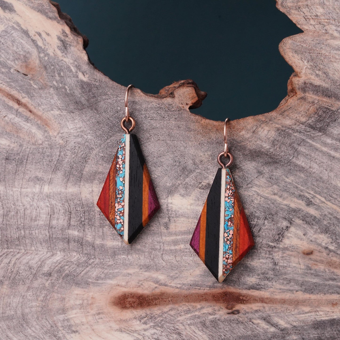 Recycled Copper and Turquoise Teardrop Earrings