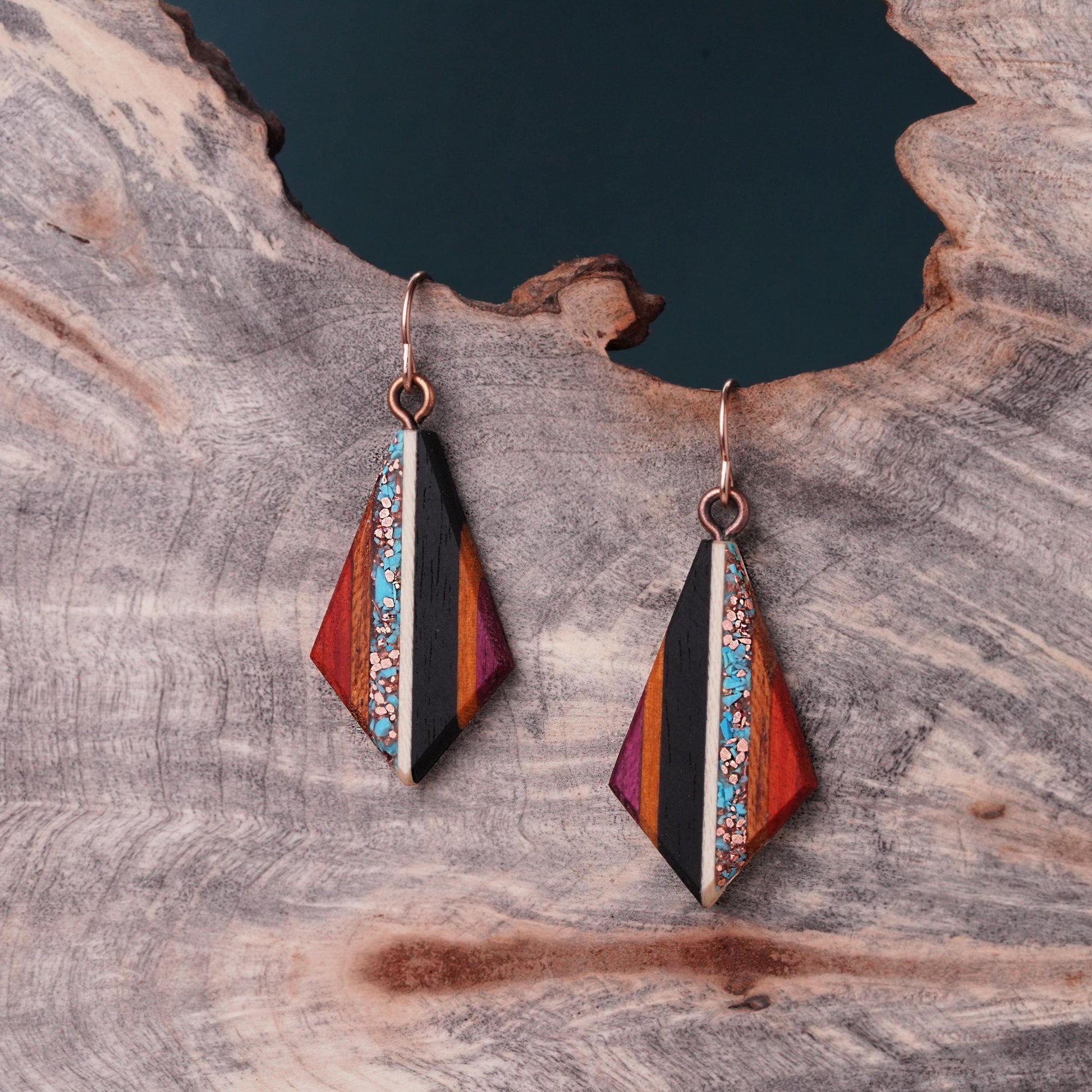 Recycled Copper and Turquoise Teardrop Earrings