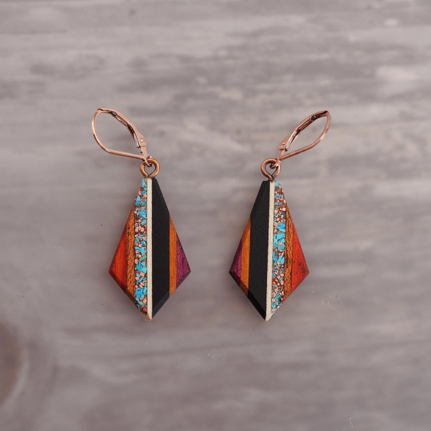 Recycled Copper and Turquoise Teardrop Earrings