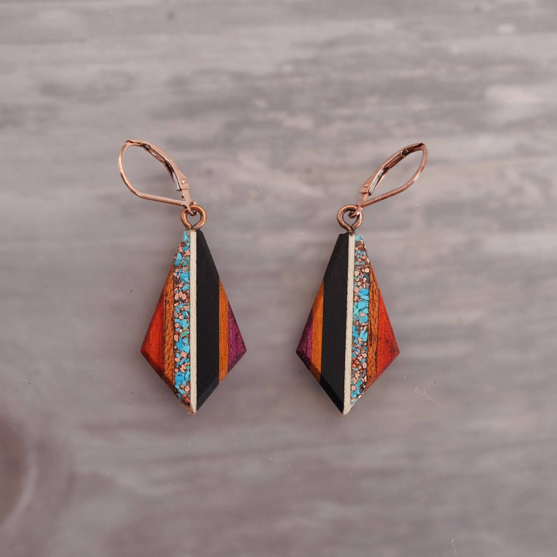 Recycled Copper and Turquoise Teardrop Earrings