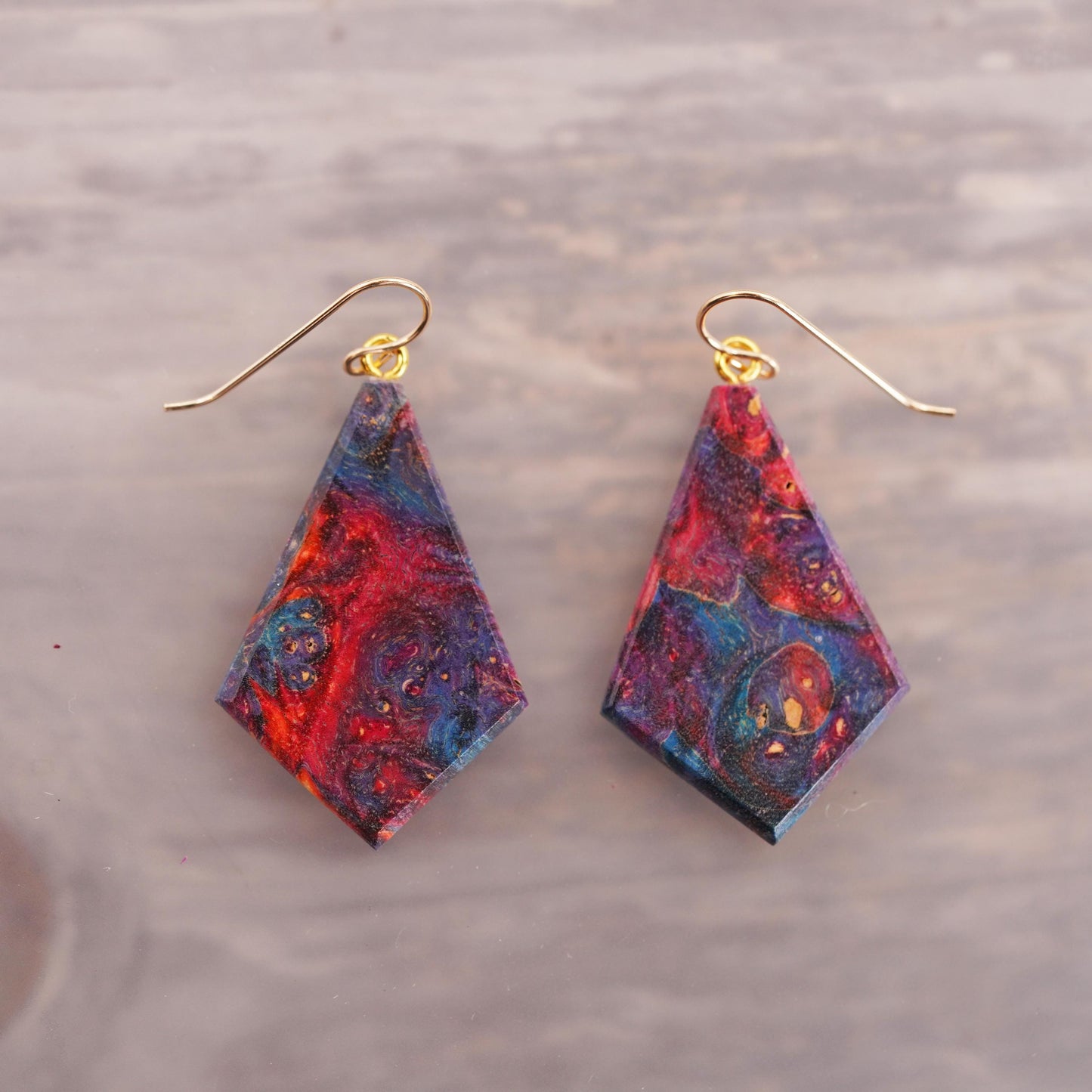 Colorful Dyed Burl Wood Teardrop Earrings